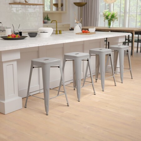 Flash Furniture Silver 24" High Metal Stool, PK4 4-ET-31320-24-SV-R-GG